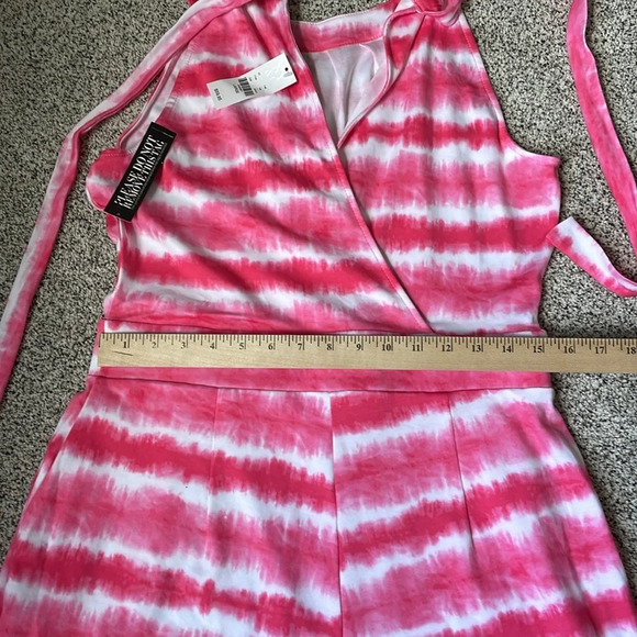 New York & Company Tie Dye Romper Sz L Pink & White 2 Front Pockets New With Tag - Picture 7 of 8